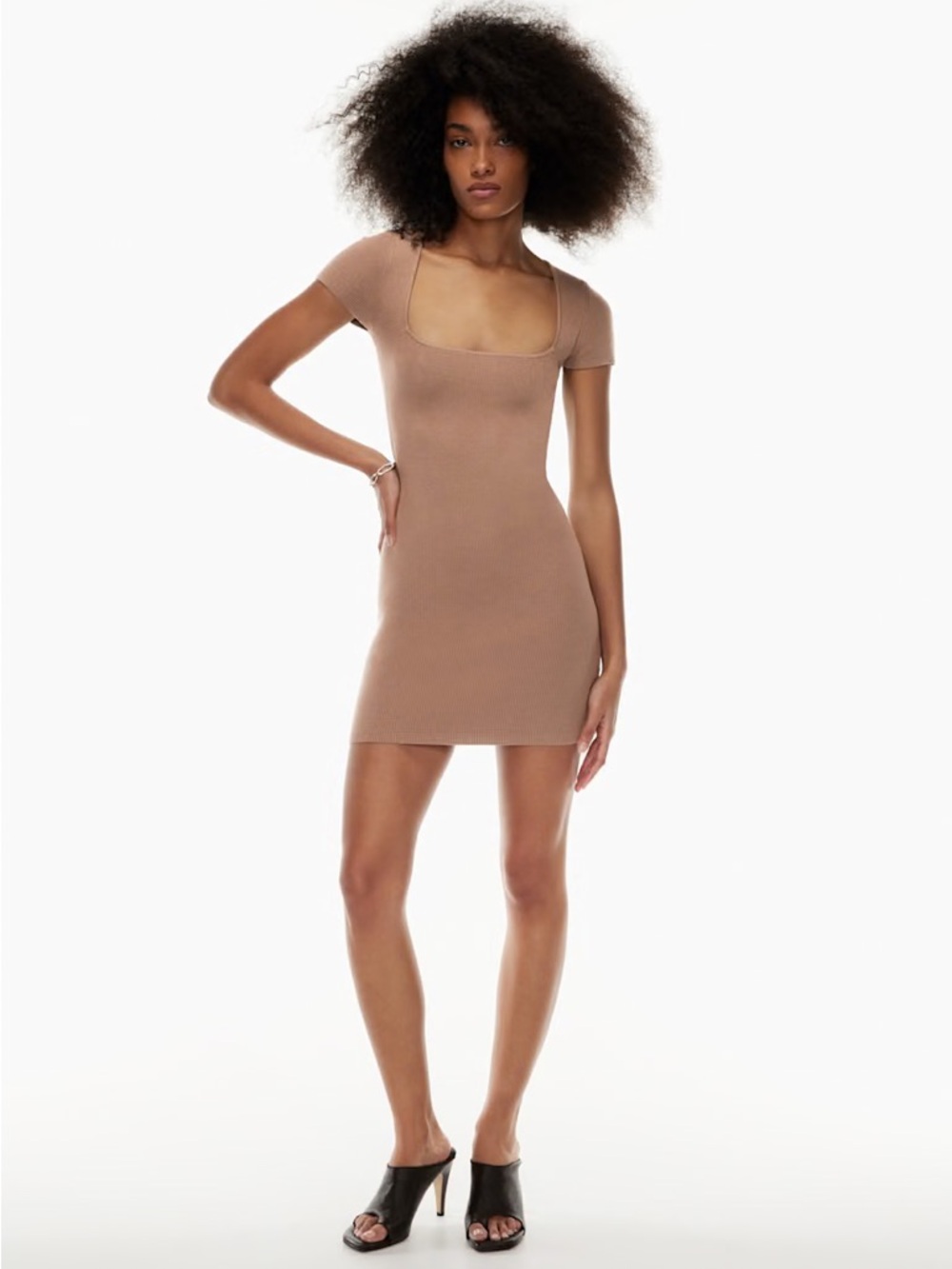 NEW Aritzia Babaton Emerge Sweetheart Sweater Dress - Small - Nomad Taupe
